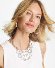 Chico's Silver Multistrand Bib Necklace