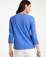 Chico's Cotton Slub 3/4 Sleeve Button Tee