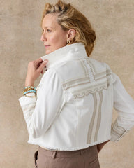 Chico's Embroidered Cropped Denim Trucker Jacket