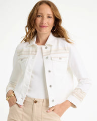 Chico's Embroidered Cropped Denim Trucker Jacket