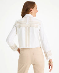 Chico's Embroidered Cropped Denim Trucker Jacket