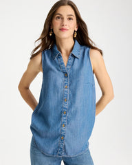 Chico's Tencel Denim Sleeveless Shirt