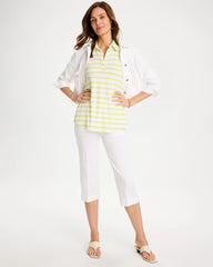 Chico's Striped Lime Collared Tunic Tank