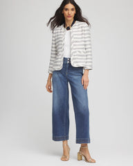 Chico's Striped Tweed Collarless Box Jacket