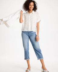 Chico's 3D Floral Chiffon Camp Shirt