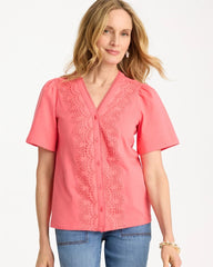 Chico's Embroidered Button-Front Tee