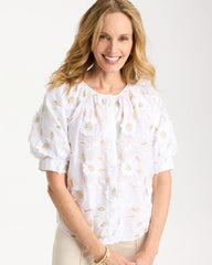 Chico's Cotton Metallic Applique Embroidered Top