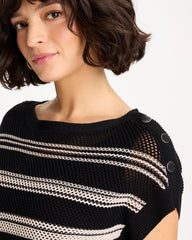 Chico's Striped Mesh Stitch Pullover Sweater