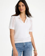 Chico's Sequin Pointelle Pullover Polo Sweater