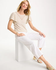Chico's Pointelle Metallic Flutter-Sleeve Pullover