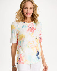 Chico's Cotton Slub Printed Henley Tee