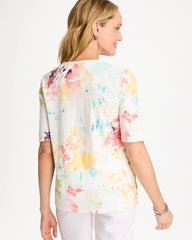 Chico's Cotton Slub Printed Henley Tee