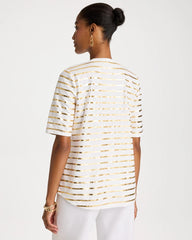 Chico's Striped Cotton Slub V-Neck Tee