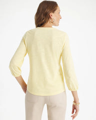 Chico's Puff Sleeve Cotton Slub Henley Tee
