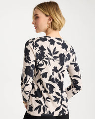 Chico's Cotton Stretch 3/4 Sleeve Floral Tee