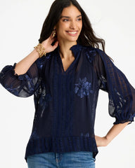 Chico's Embellished Splitneck Blouse
