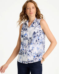 Chico's Cotton-Blend Classic Printed Sleeveless Shirt