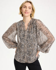 Chico's Georgette Printed Squares Blouse