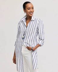 Chico's Linen Metallic Striped Duster Shirt