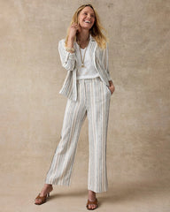 Chico's Striped Piped Linen Fly Front Pants