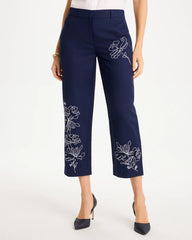 Chico's Embroidered Linen Fly Front Pants