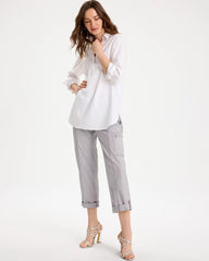 Chico's Poplin Cropped Roll Tab Pants