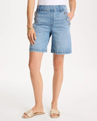 Chico's Pull-On Scallop Button Jean Shorts