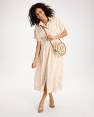 Chico's Linen-Blend Metallic Striped Dress