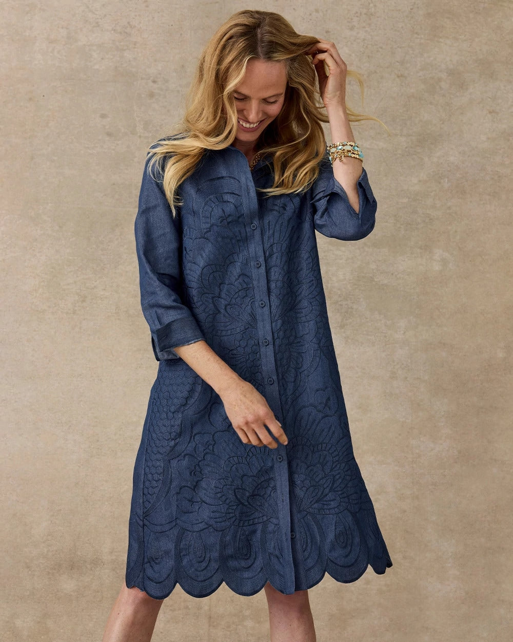 Chico's Denim Embroidered Dress