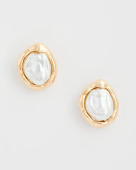 Chico's Pearlescent Golden Rimmed Stud Earrings