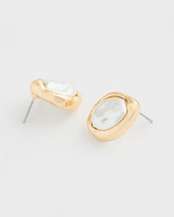 Chico's Pearlescent Golden Rimmed Stud Earrings