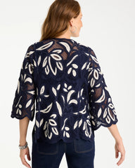 Chico's Woven Crochet Lace Contrast Kimono