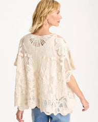 Chico's Woven Cotton-Blend Crochet Lace Poncho