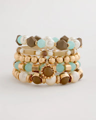 Chico's Aqua Stretch Set of Five Beaded Bracelets