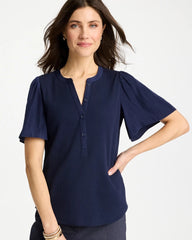 Chico's Rib Knit Woven Flutter Sleeve Tee