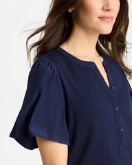 Chico's Rib Knit Woven Flutter Sleeve Tee
