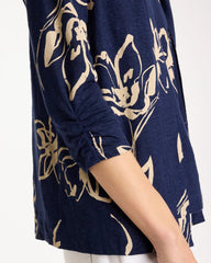 Chico's Floral Linen Open Front Cardigan