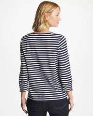 Chico's Striped Cotton Slub 3/4 Sleeve Button Tee