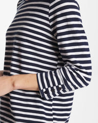 Chico's Striped Cotton Slub 3/4 Sleeve Button Tee