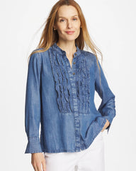 Chico's Tencel Ruffle Front Shirt