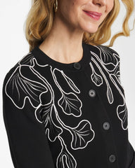 Chico's Embroidered Crewneck Cardigan Jacket
