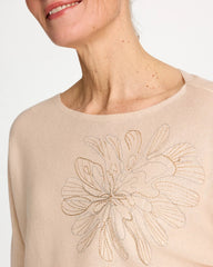 Chico's Embroidered 3/4 Sleeve Sweater