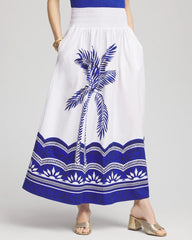 Chico's Tropical Smocked Waist Pull-On Skirt