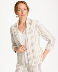 Chico's Striped Linen Roll Sleeve Blazer