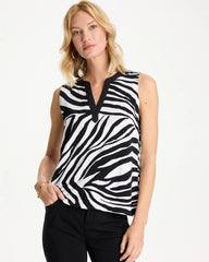 Chico's Zebra Cotton-Stretch Notch Neck Tank