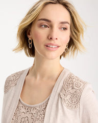 Chico's Embroidered Cotton Slub 3/4 Sleeve Cardigan