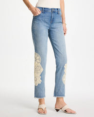 Chico's Girlfriend Slim Crochet Fray Ankle Jeans