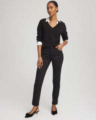 Chico's Stone Embellished Girlfriend Slim Ankle Jeans