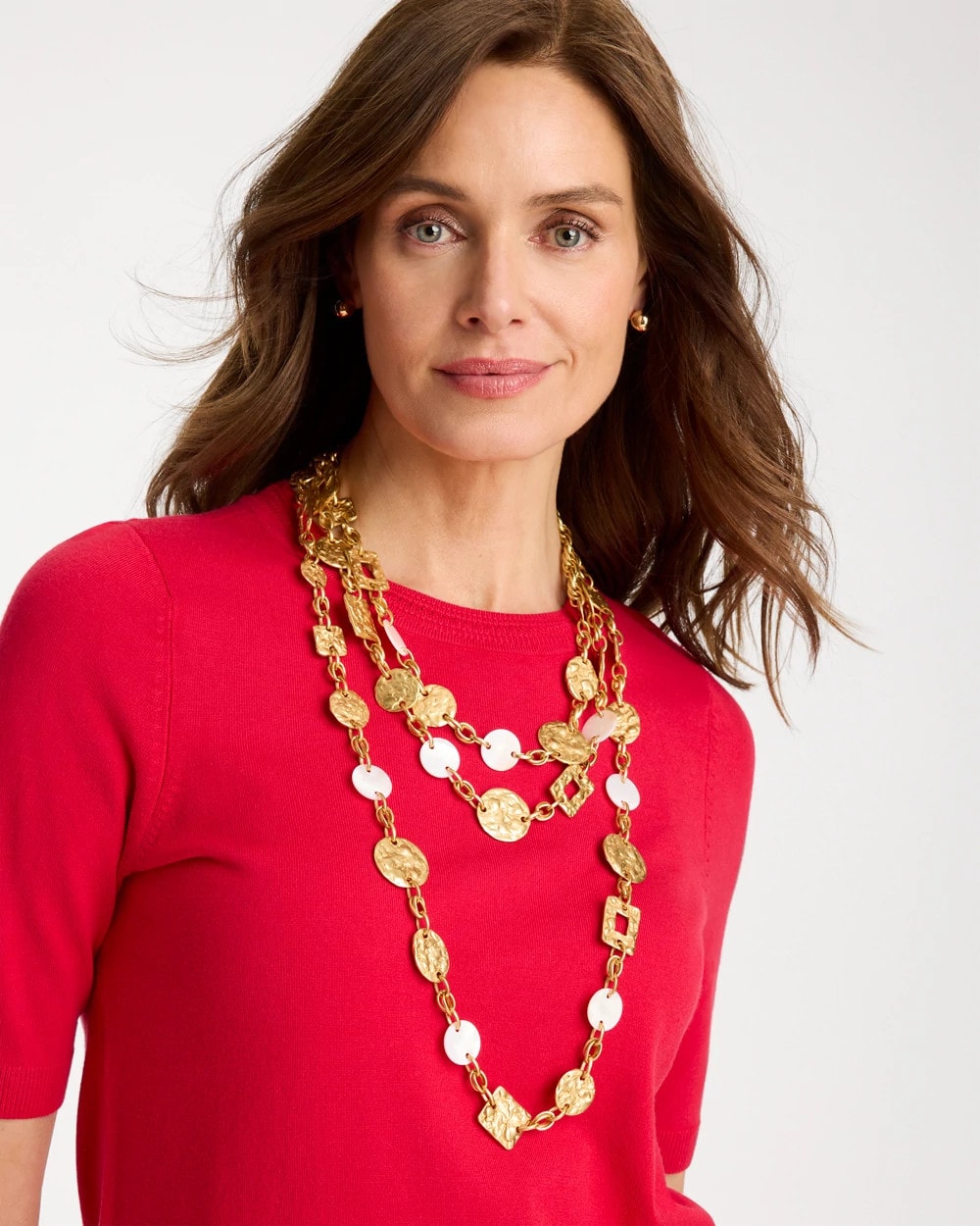 Chico's Pearl Hammered Long Necklace