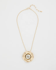 Chico's Green Gold Short Pendant Necklace